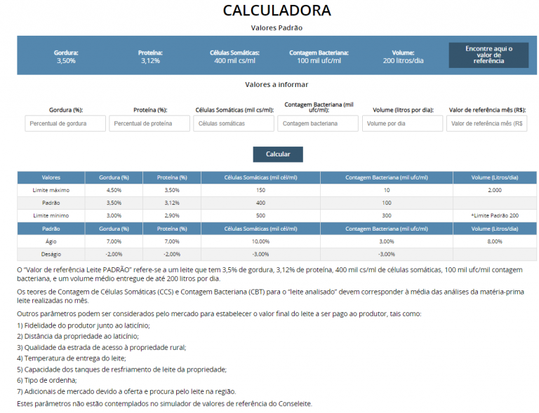 Calculadora do Leite já está disponível no site do Conseleite