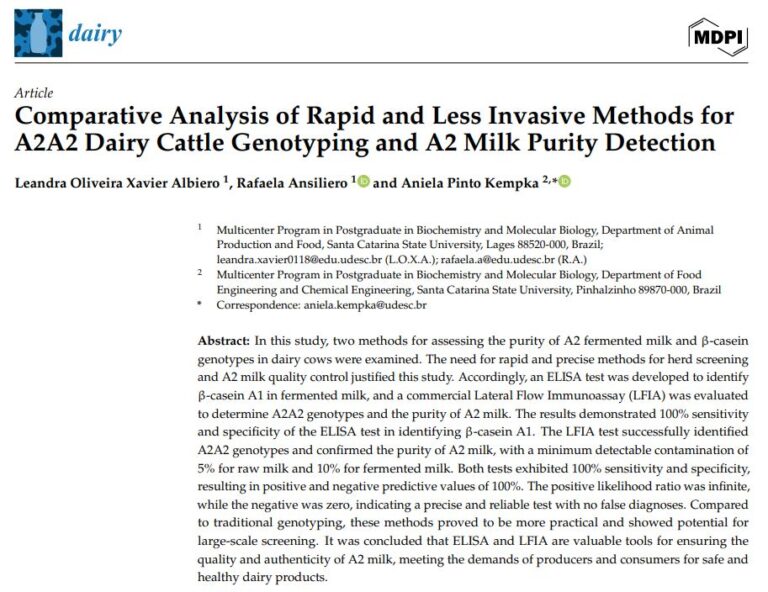 Kit de identificação de leite A2 tem eficácia comprovada em estudo